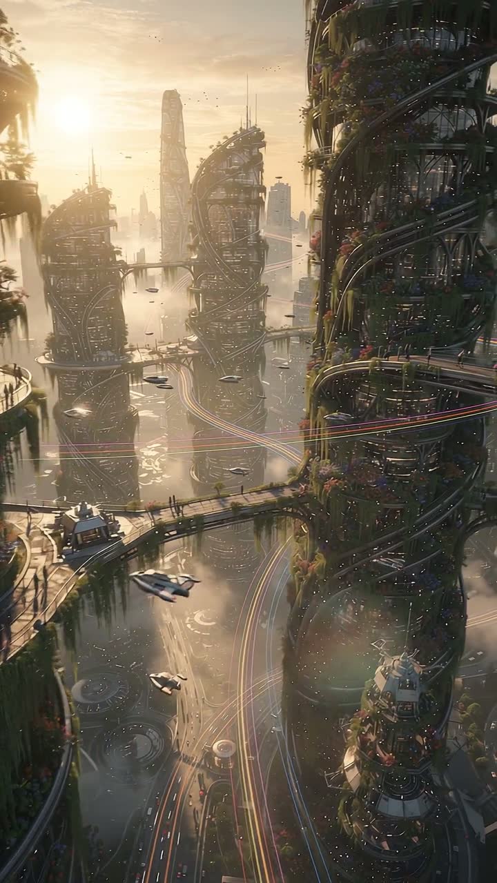 Cities of Tomorrow: a 15-second 9:16 showcase reel of 3 scenes - Flux 2 Pro stills animated by Gemini Omni Flash 1.1, narrated by OpenAI tts-1-hd, voice Alloy.